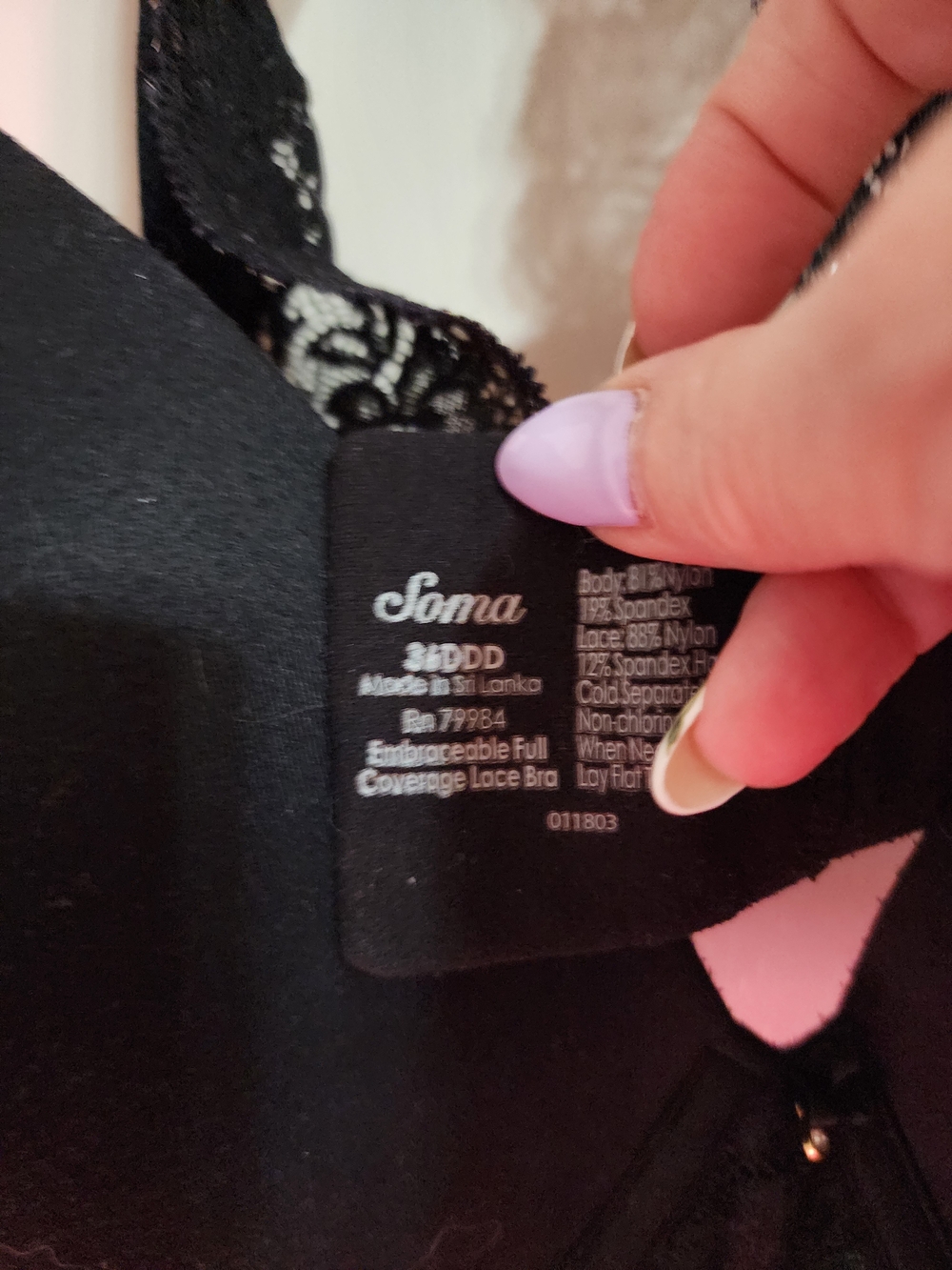 Soma Black Lace-Back T-Shirt Bra 34DDD - Picture 4 of 4